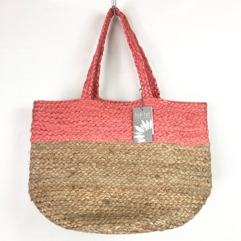 Habitat Jute Tote Woven Market Bag Beach Natural Boho Coral NEW