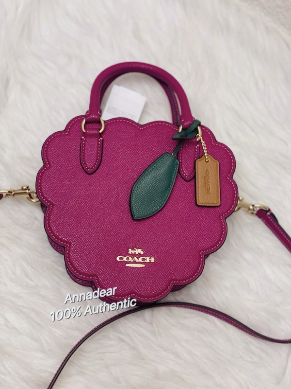 NWT COACH Crossgrain Leather Raspberry Shape Crossbody/Satchel Bag Bright Violet gallery