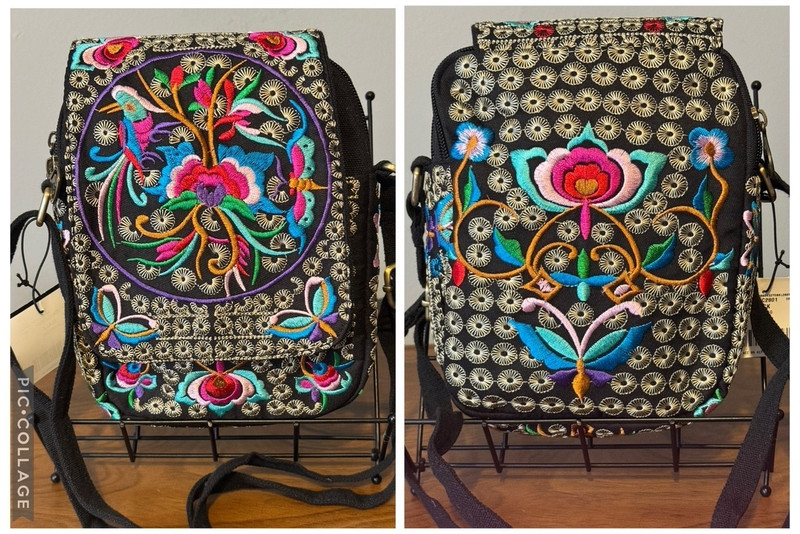 2 Mexican Canvas Embroidered Adj CROSSBODY PURSES-1 Has Detachable Strap - NEW gallery