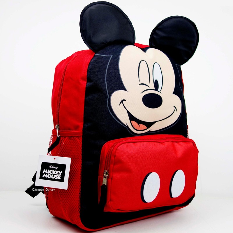 Disney Mickey Mouse Large Backpack Happy Face w/Ears 16" School Bag New gallery