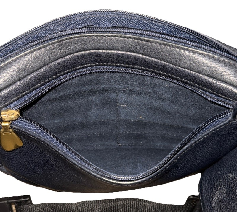 VTG Libaire 90's of California USA Made Leather Fanny Pack Blue Crossbody Bag gallery