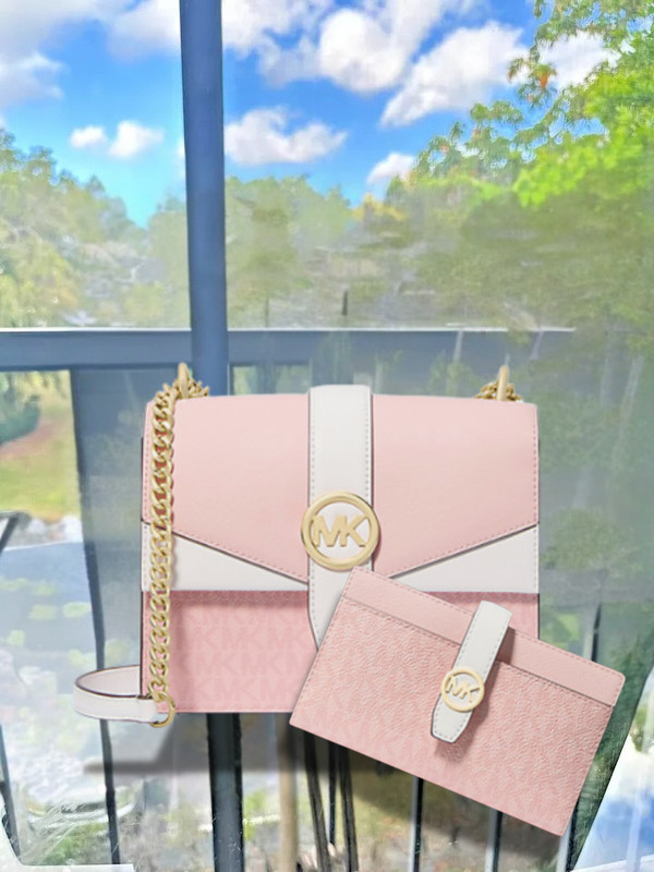 Michael Kors Greenwich Women Small Flap Crossbody Bag&Bifold Wallet Powder Blush