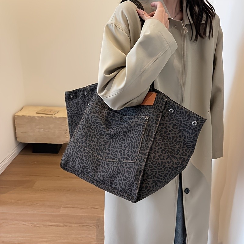 Leopard Print Tote Bag - Large Capacity Nylon Shoulder Bag Open Top Design gallery