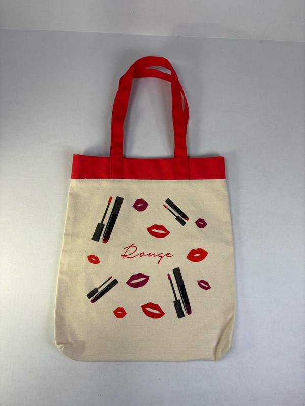 Lancome Rouge Canvas Tote Bag Red Lipstick Print Makeup Gift Bag 100% Cotton