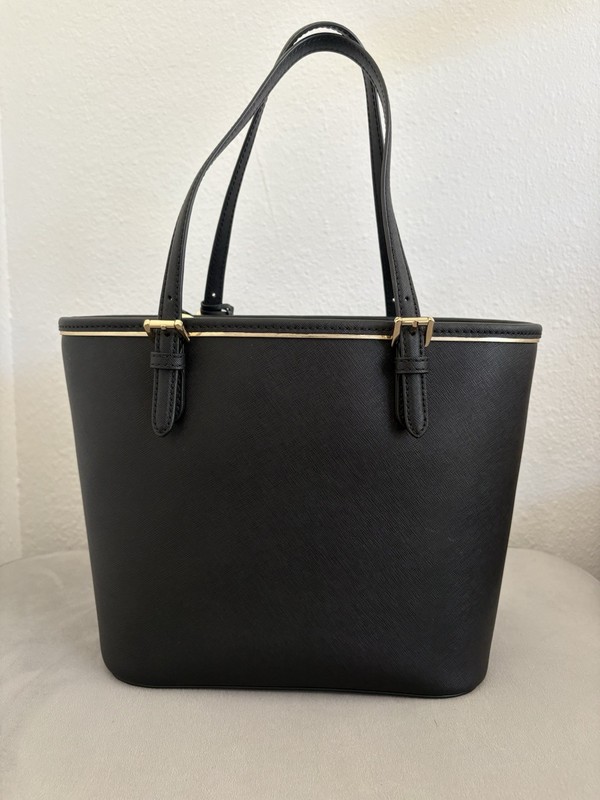 Michael Kors Black Medium Tote Zip Gold-Tone Hardware Inner Pockets Brand Card gallery