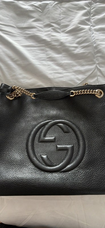 Gucci Black Chain Strap Shoulder Bag Gold Hardware Tassel Logo Accents Women