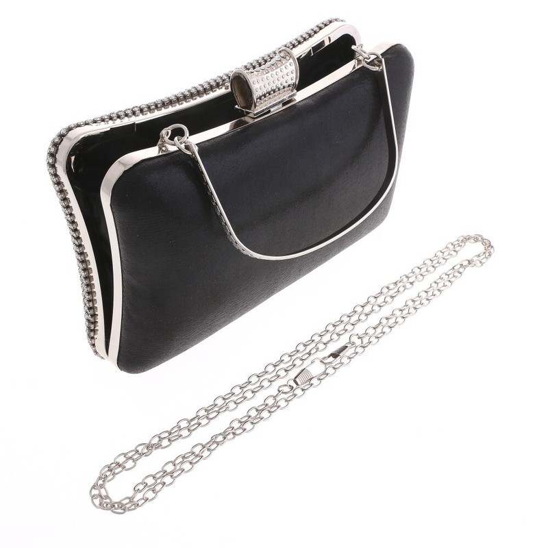 Silver Tone Metal Handle Rhinestone Black Clutch Evening Bag TLX156-BLK gallery