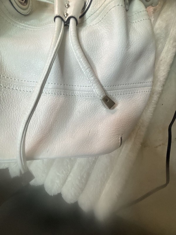 B. Makowsky White Leather Drawstring Shoulder Bag gallery