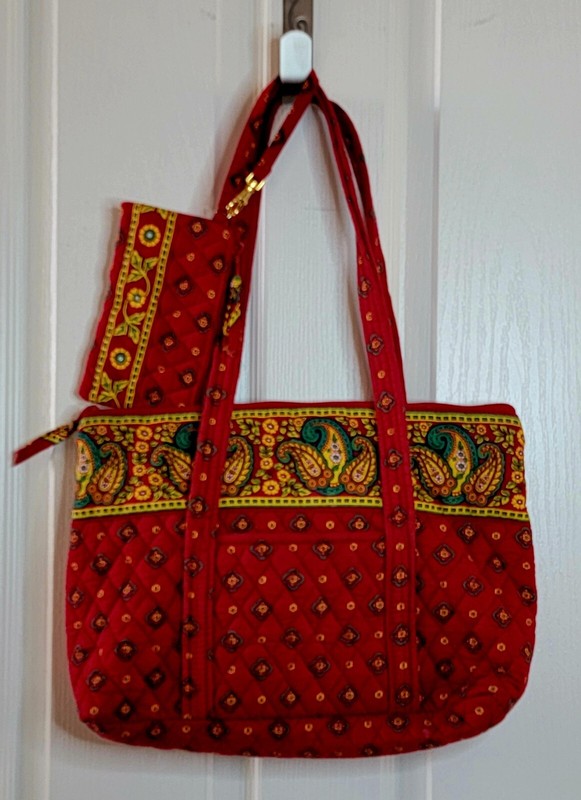 Purse with Paisley Border, Comes with Matching Wristlet, Cotton, Machine Wash