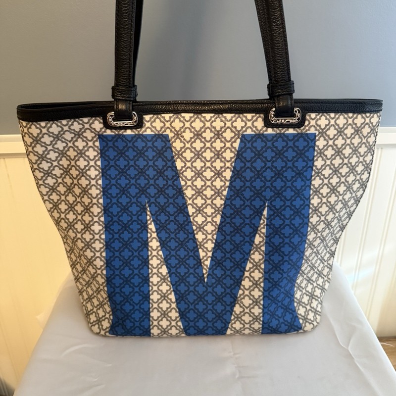 Brighton Monogram Initial M Shopper Tote Bag Purse Black White Blue