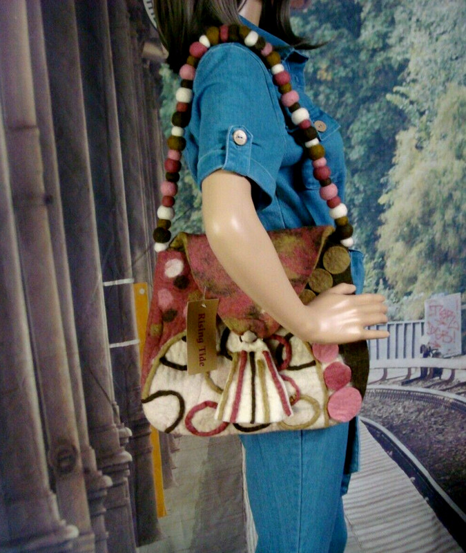 Rising Tide Felted Multi-Color Wool Hippie Bag Flap Boho Festival Shoulder Purse