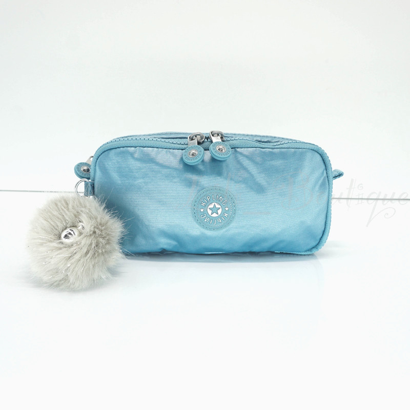 Kipling Chap Pen Case Makeup Accessory Pouch Polyamide AC7373 Aqua Tides Metalic