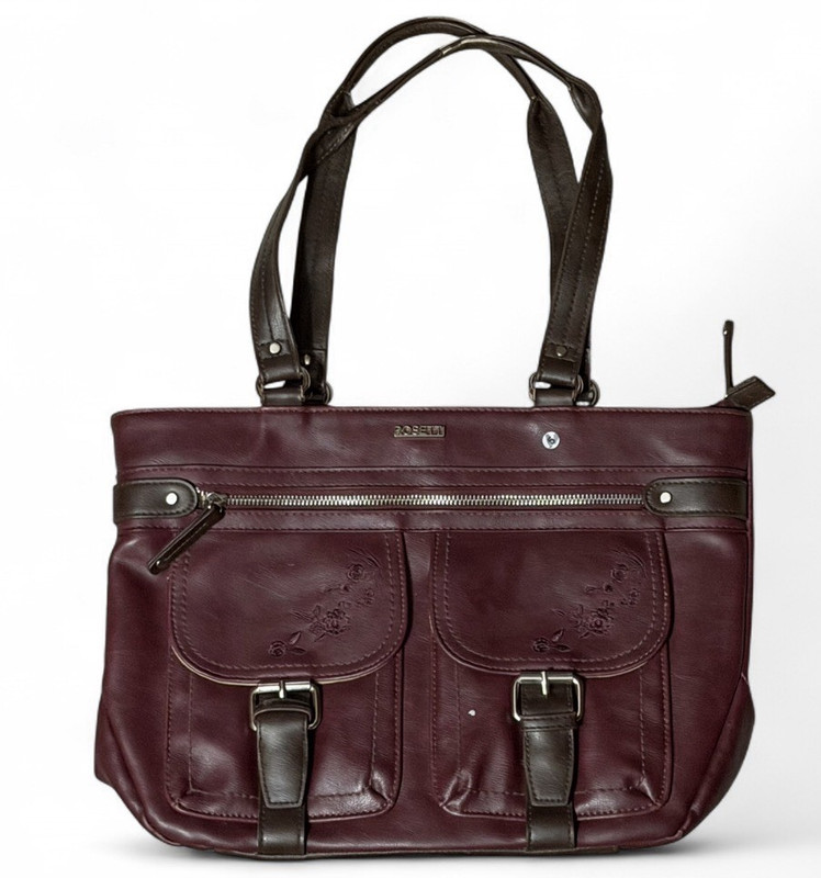Vintage Rosetti Burgundy Faux Leather Tote With Floral Embossed