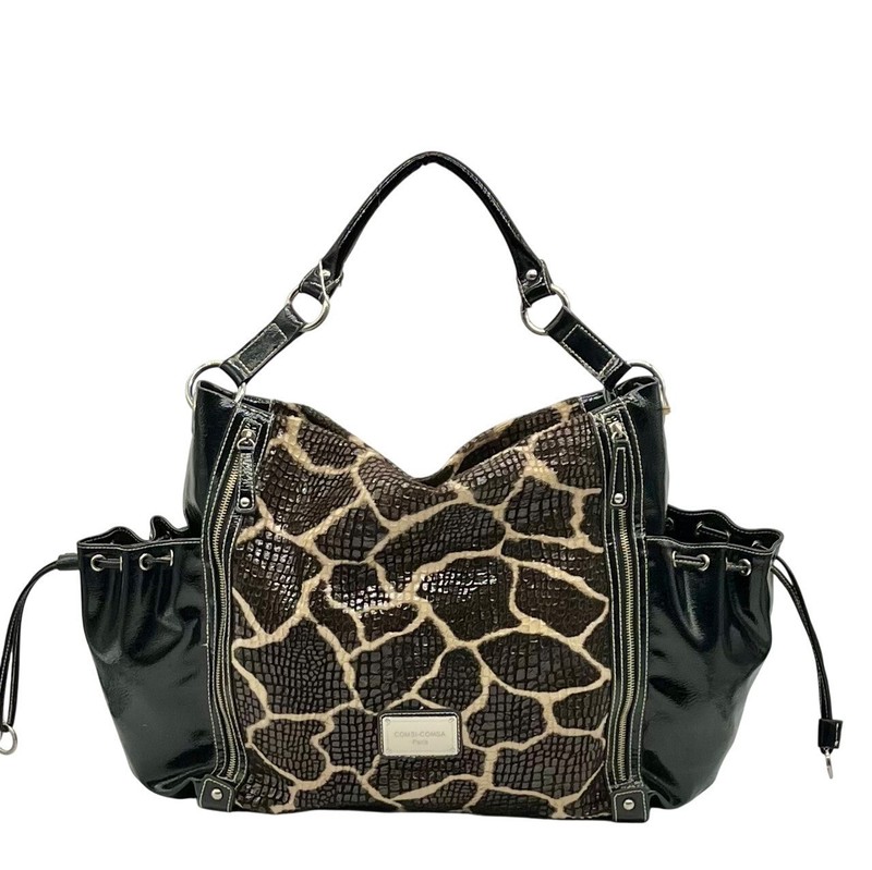 Comsi-Comsa Black And Brown Animal Print Shoulder Bag