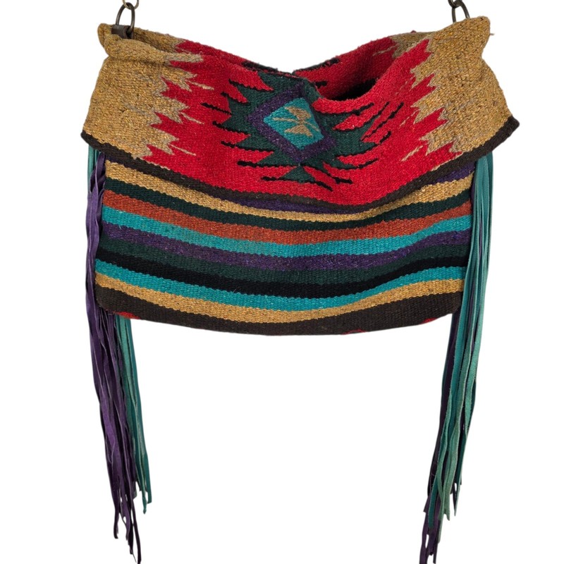 Womens Saddle Crossbody Western Fringe Leather Tapestry Bag Purse Aztec Boho Hip