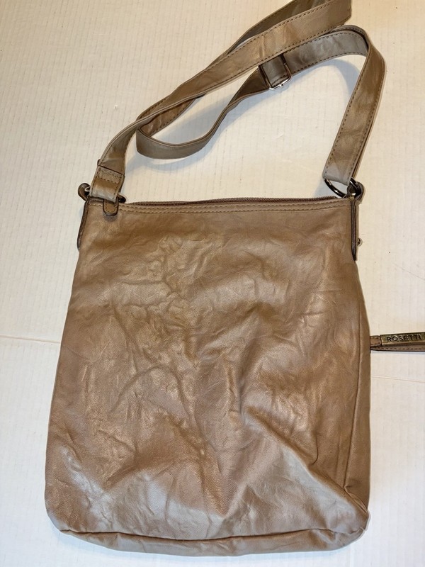 Rosetti Taupe Faux Leather Crossbody Purse Multi Pocket Adjustable Strap Bag gallery