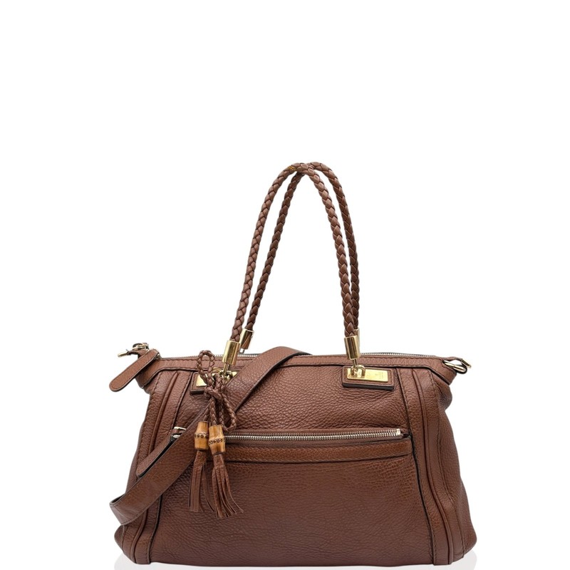 Gucci Bamboo Two Way Bag Brown Grained Calfskin (ym040126i1)