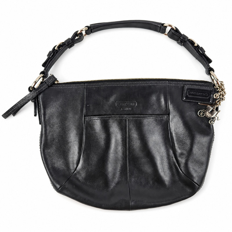 COACH Soho Hobo Shoulder Bag Womens Black Leather Zip Purse Charm 12683 13in