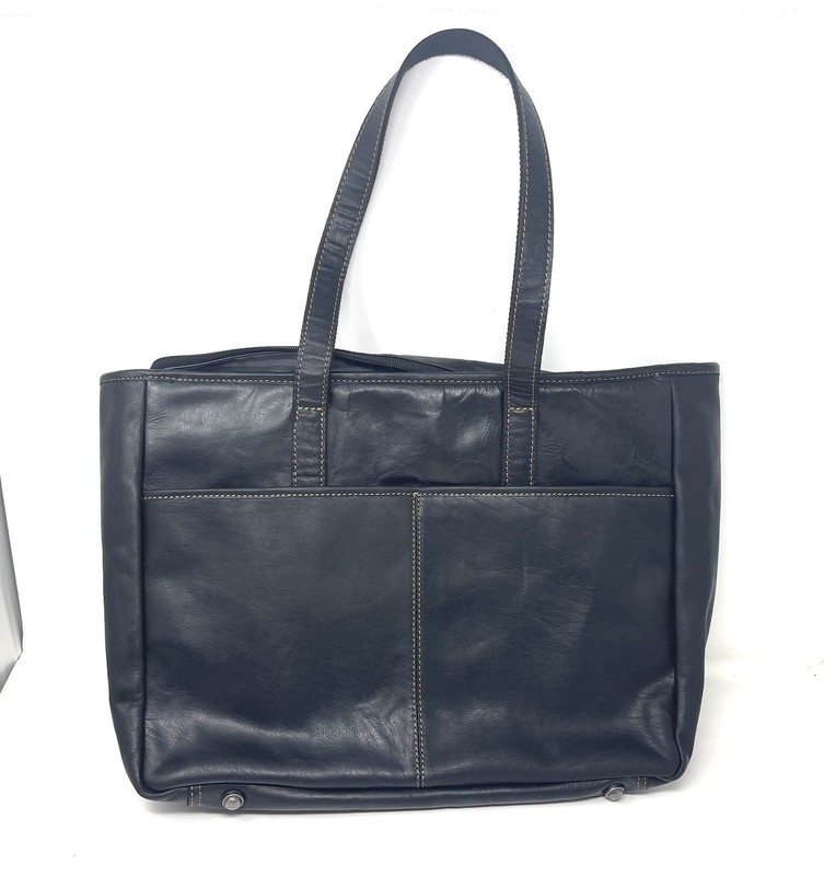 Jack Georges Voyager Uptown Tote Black Contrast Stitching Zipper Bottom Studs
