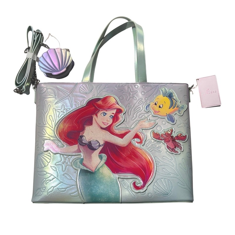 Loungefly The Little Mermaid Disney Ariel Iridescent Tote Bag Shell Coin Purse