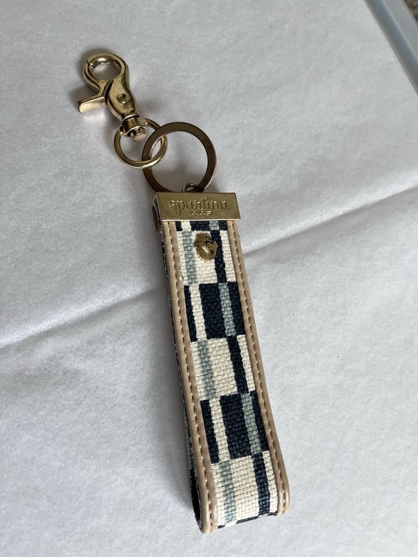 Spartina 449 Daise Grab & Go Key Fob Keychain Blue And White Linen And Leather
