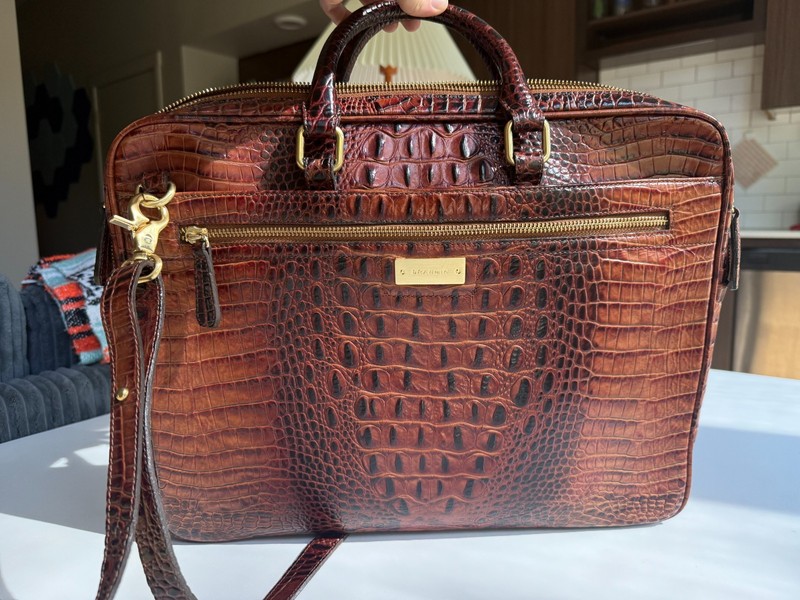 Brahmin Pecan Melbourne laptop bag with shoulder strap and handles preowned