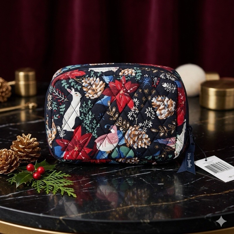 Vera Bradley Tech Case Cord Organizer Winter Forest Rabbit Travel Pouch NWT