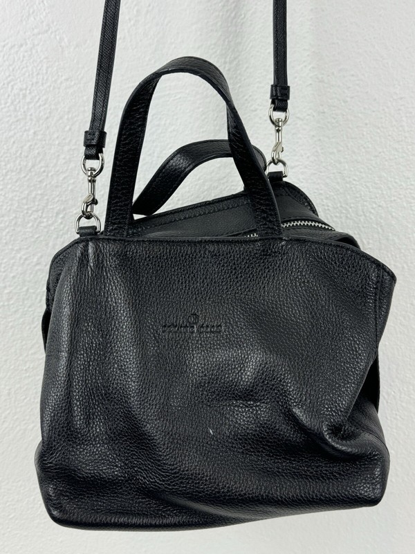 Celine Dion Black “Mezzo” Pebbled Leather Satchel w/ Crossbody Strap