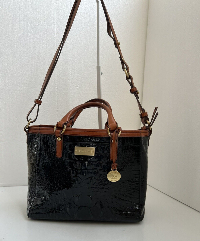 Brahmin Arno Black Croc Embossed Leather Satchel CrossBody HandBag &Wallet gallery