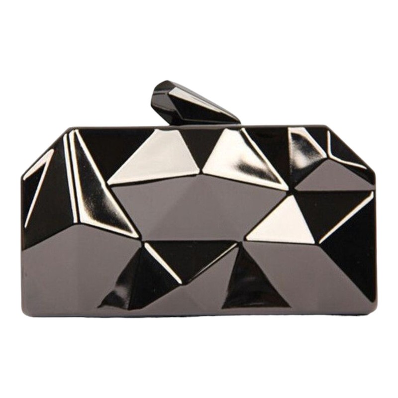 Women’s Dark Gray Pewter Geometric Metal Shoulder Wedding Handbag Clutch Purse