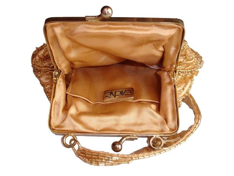 Cache Satin, Glass Bead Bag Top Metal Frame Gold gallery