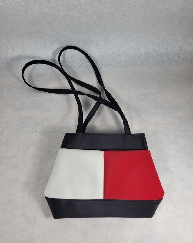 Vintage Classy Black/White/Red Fabric Shoulder Purse Bag Korea NICE!