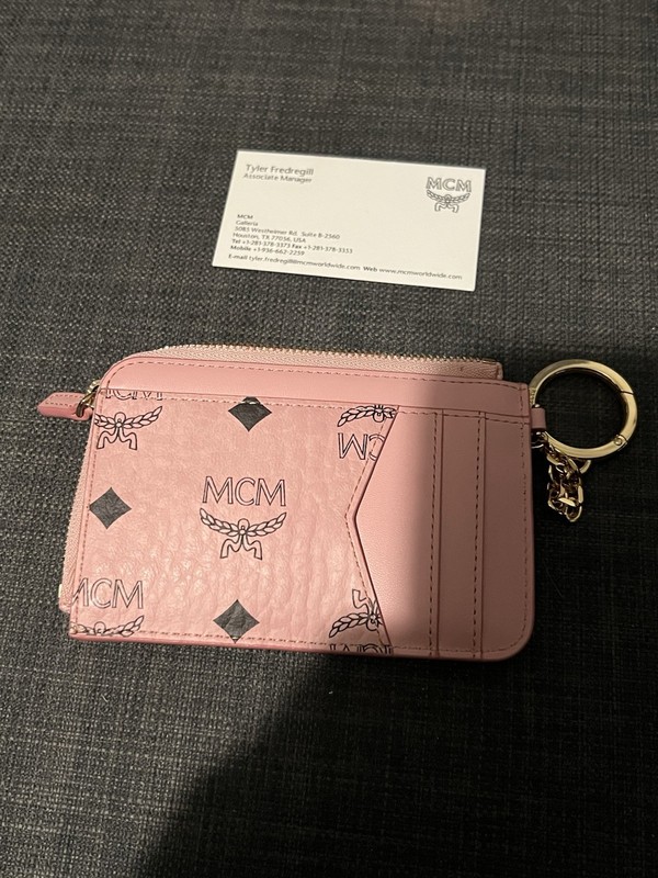 MCM Pink Pebbled Visetos Monogram Tote Bag Zip Top Handle & Zip Card Holder gallery