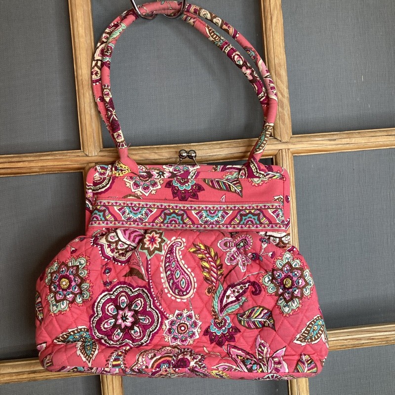 Vera Bradley Call Me Coral Satchel Clasp Purse EUC 13x12x4