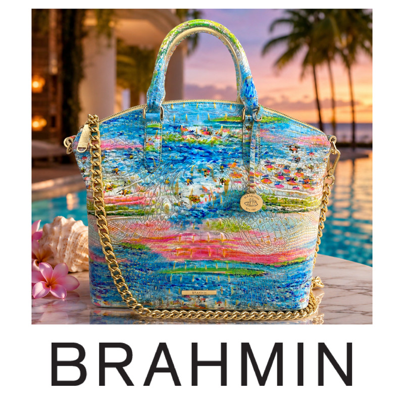 NWT Brahmin Large Duxbury Satchel Staycation Melbourne Leather Bag Gold Chain