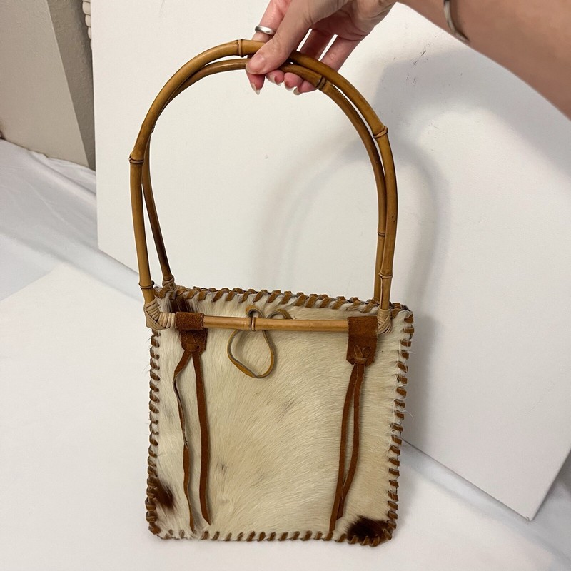 Cow Hair Cowhair Handbag Purse Western Wooden Handles Cane Charm Carry Bag gallery