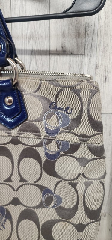 Auth COACH Poppy Signature Glam Tote 18711 Light gray Gray Navy Jacquard - gallery