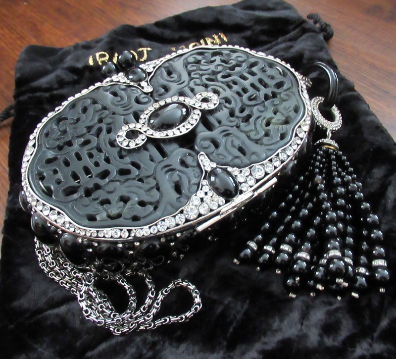 Iradj Moini Black Jade Onyx And Crystal Statement Clutch Rhinestone Minaudière gallery