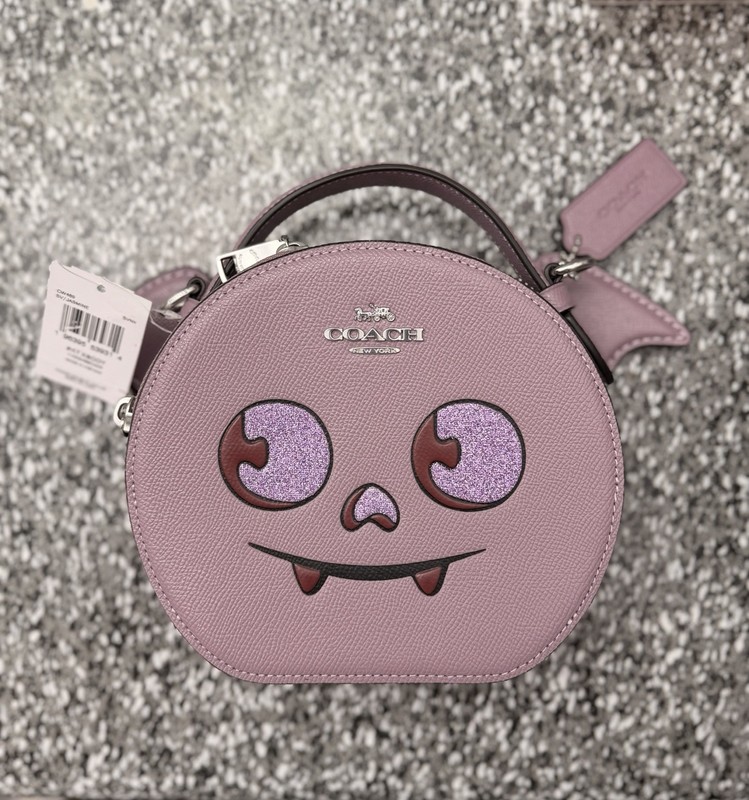 Coach Purple Round Crossbody Bag Glitter Applique Brand Card Bag Charm