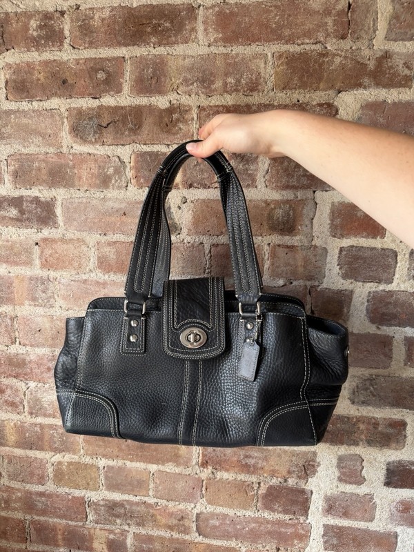 COACH Hampton Black Pebbled Leather Satchel Bag (Authentic #F13961)