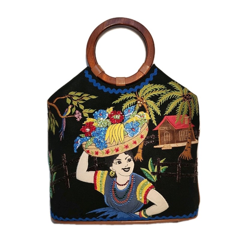 ISABELLA FIORE CARMEN MIRANDA WOODEN HANDEL EMBELLISHED MULTIMEDIA HANDBAG $359
