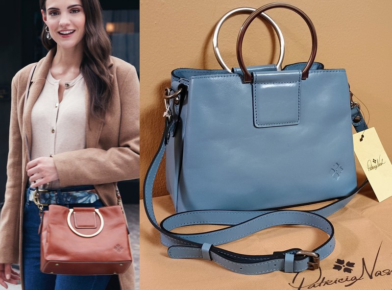 NWT Patricia Nash Empoli Leather Blue Fog Satchel Crossbody w/ Strap Zip Top