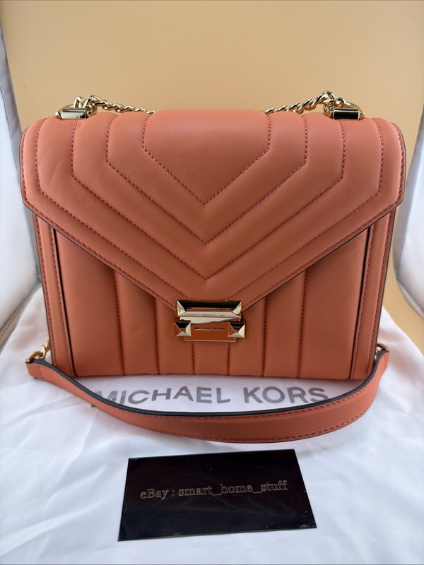 Michael Kors Whitney Medium Flap Chain Shoulder Bag Handbag Quilted Red Clay MK