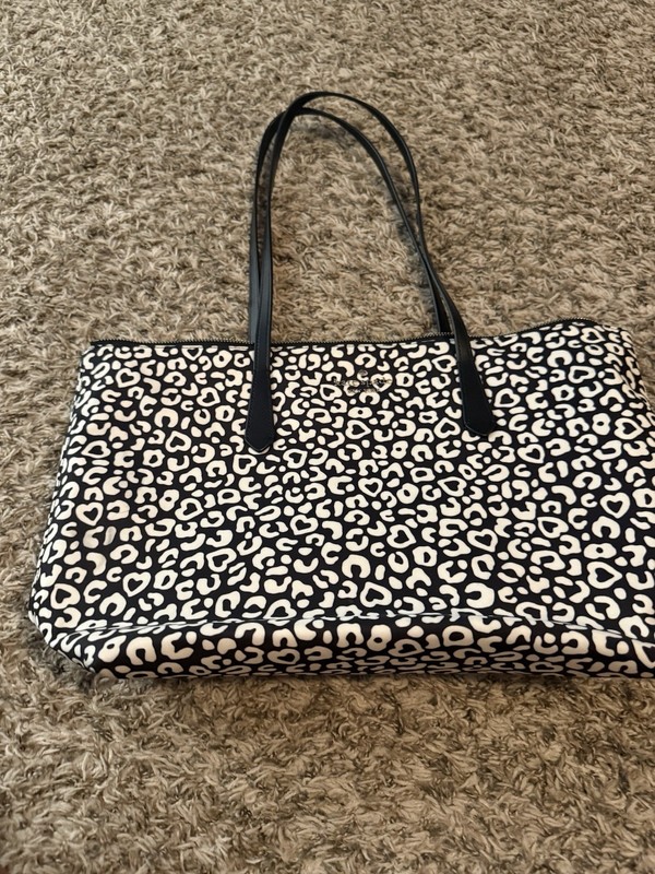 Kate Spade New York Kitt Leopard Large Tote Bag Black & White Travel Carryall