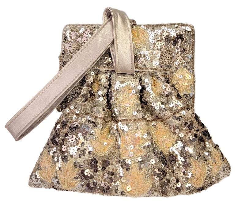 Silver/Yellow Sequin Clutch Bag Evening Party Handbag Unique Statement Metallic