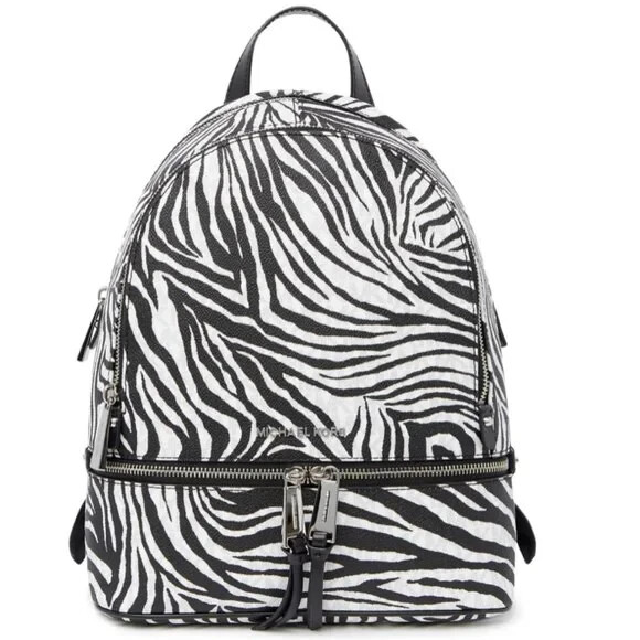 Michael Michael Kors X4401 Zebra Rhea Zip Medium Backpack Size 13x11x5 in