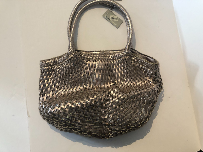 Marc Fisher Shoulder Bag Womens Metallic Silver Mesh Woven Tote Purse Sequins