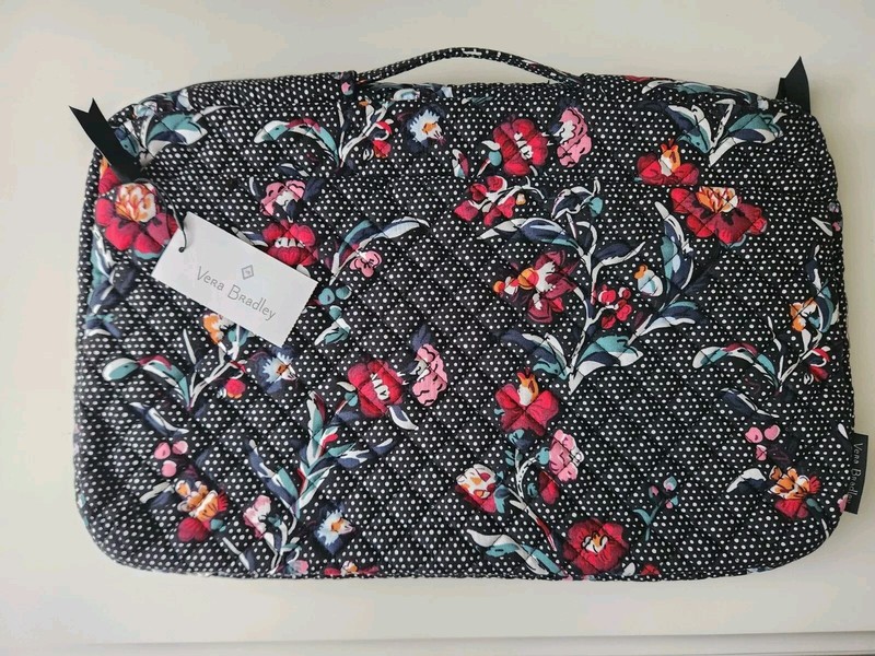 Vera Bradley Womens Perennials Noir Dot Laptop Organizer Bag Floral Black Red