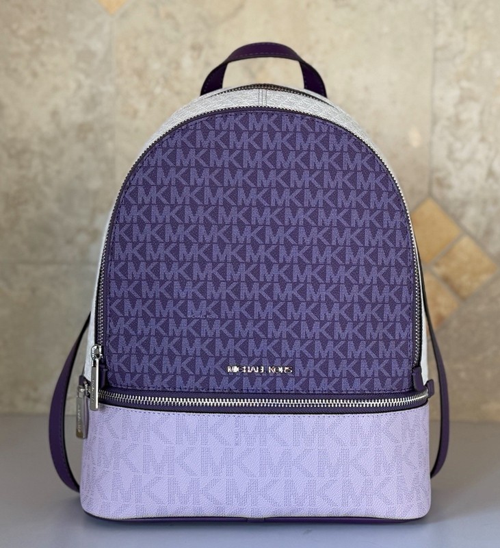 Michael Kors Rhea Medium Zip Backpack MK Color-Block Dark Purple Multi