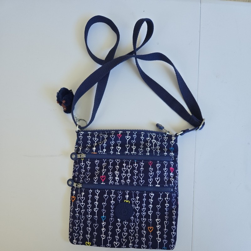 Kipling Haillie Crossbody Threaded Hearts Navy Gorilla Cloche Rainbow Zip gallery